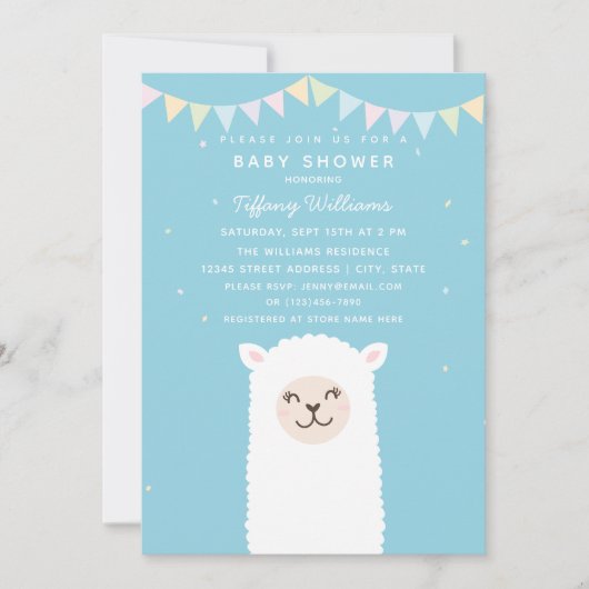 Cute Funny Llama Momma Fiesta Baby Boy Shower Kaart (Voorkant)