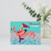 Cute & Funny Mermaid & Mermingo Illustratie Briefkaart (Staand voorkant)