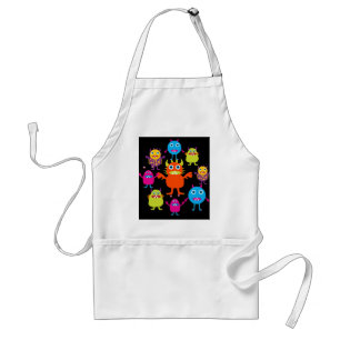 Cute Funny Monster Party Creats in Circle Standaard Schort