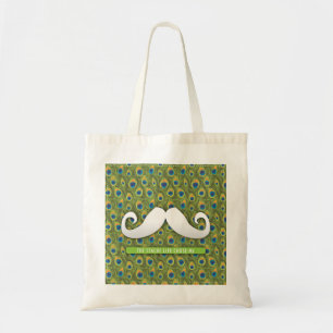 Cute Funny Mustache Canvas tas met Peacock Print