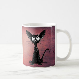 Cute Funny Oriental Black Cat Art over Roze Koffiemok