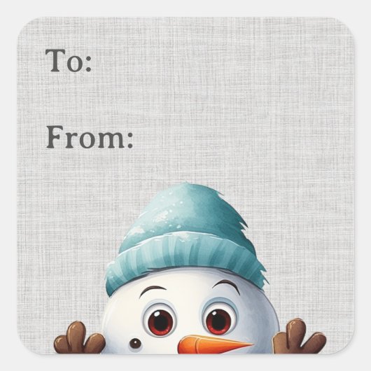 Cute Funny Peeking Snowman Étiquette cadeau (Devant)