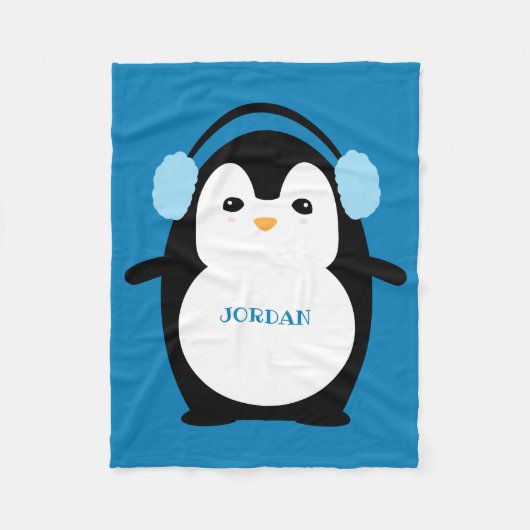 Cute Funny Penguin Nursery Blue Fleece Deken (Voorkant)