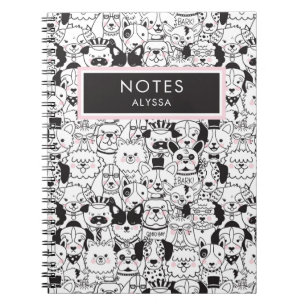 Cute Funny Personalized Hondenrassen Black and Whi Notitieboek