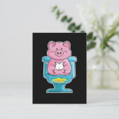 Cute & Funny Pig on Toilet Piggy Bank Briefkaart (Staand voorkant)