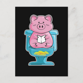 Cute & Funny Pig on Toilet Piggy Bank Briefkaart