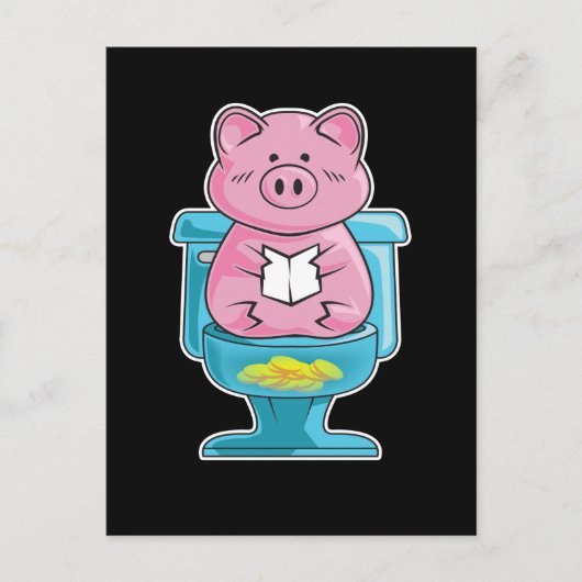 Cute & Funny Pig on Toilet Piggy Bank Briefkaart (Voorkant)