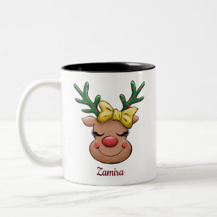 Cute Funny Reindeer Name Persoonlijke Kerstmis Tweekleurige Koffiemok