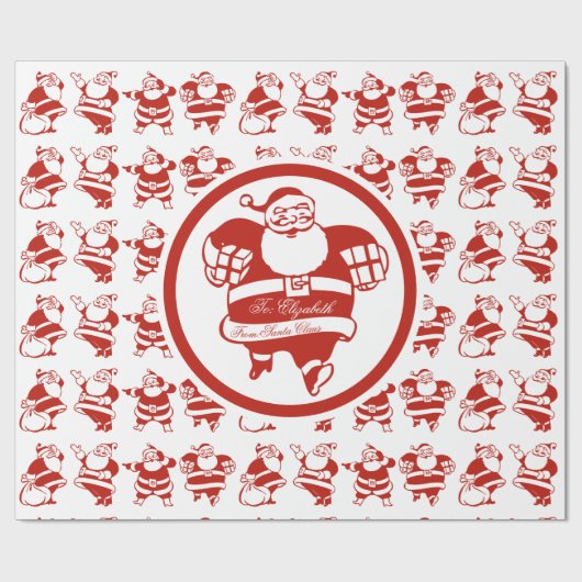 Cute Funny Santa Claus Pattern Label met kerstcade Cadeaupapier (Vlak)