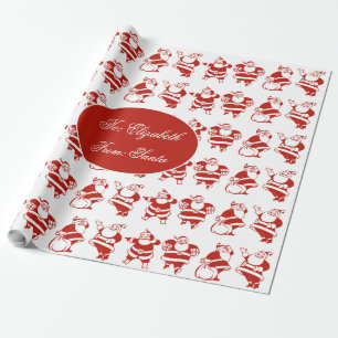 Cute Funny Santa Claus Pattern Red Kerstmis Cadeaupapier