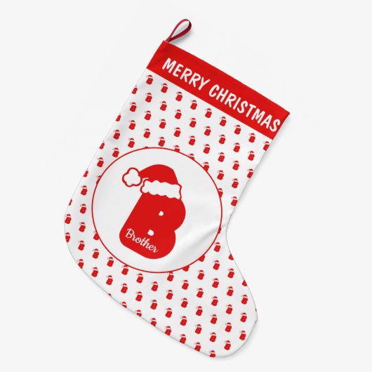 Cute Funny Santa Claus Pet Pattern Monogrammed B Grote Kerstsok (Voorkant (Hangend))