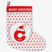 Cute Funny Santa Claus Pet Pattern Monogrammed C Grote Kerstsok (Voorkant)