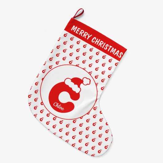 Cute Funny Santa Claus Pet Pattern Monogrammed C Grote Kerstsok (Voorkant (Hangend))