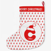 Cute Funny Santa Claus Pet Pattern Monogrammed C Grote Kerstsok (Achterkant)