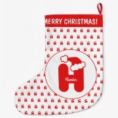 Cute Funny Santa Claus Pet Pattern Monogrammed H Grote Kerstsok (Achterkant)