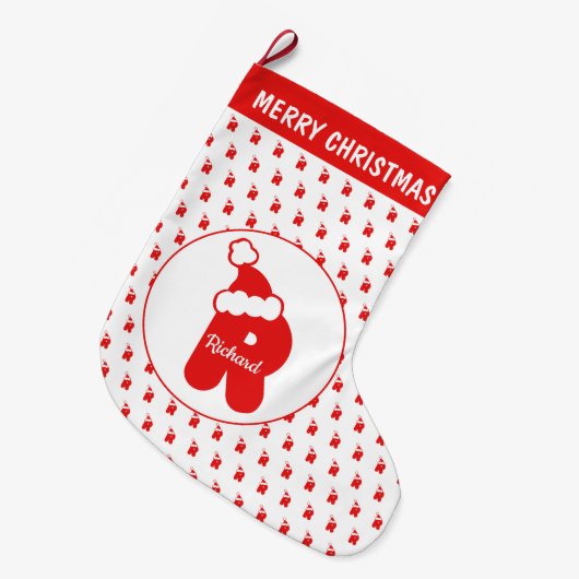 Cute Funny Santa Claus Pet Pattern Monogrammed R Grote Kerstsok (Voorkant (Hangend))