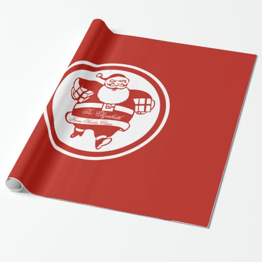 Cute Funny Santa Claus Red-kerstcadeLabel Cadeaupapier (Uitgerold)