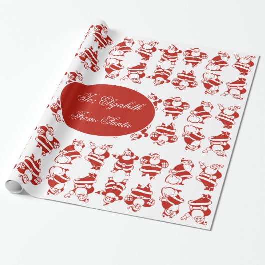 Cute Funny Santa Pattern Red en White Kerstmis Cadeaupapier (Uitgerold)