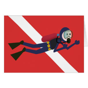 CUTE FUNNY SCUBA DIVER MET RED DIVING FLAG GIFT