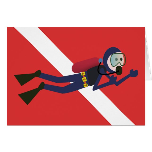 CUTE FUNNY SCUBA DIVER MET RED DIVING FLAG GIFT (Voorkant Horizontaal)