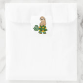 Cute Funny Sloth on Turtle Cartoon Vierkante Sticker (Tas)