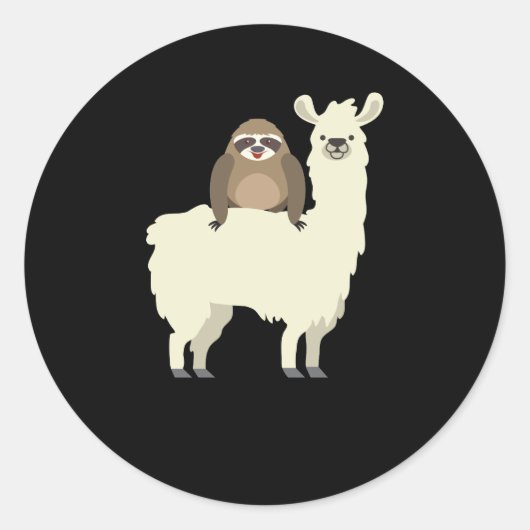 Cute & Funny Sloth Riding Llama Ronde Sticker (Voorkant)