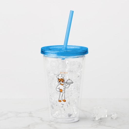 Cute funny tiger chef cartoon illustration acryl drinkbeker (Achterkant ijs)