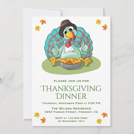 Cute Funny Turquie Thanksgiving Dîner Invitation (Devant)