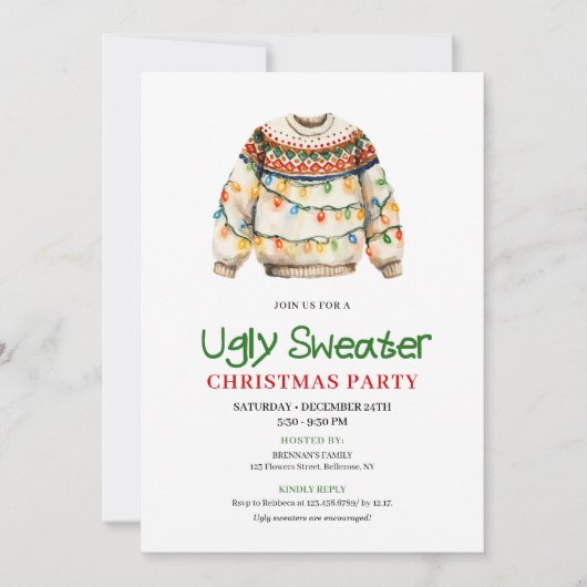 Cute Funny Ugly Sweater Xmas Party Invitation (Devant)
