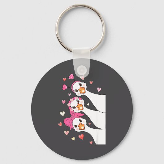Cute Funny Valentine Silly Gooses Heart Love Match Sleutelhanger (Voorkant)