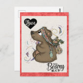 Cute Funny Valentines Jour Ours Floral Carte posta (Devant / Derrière)