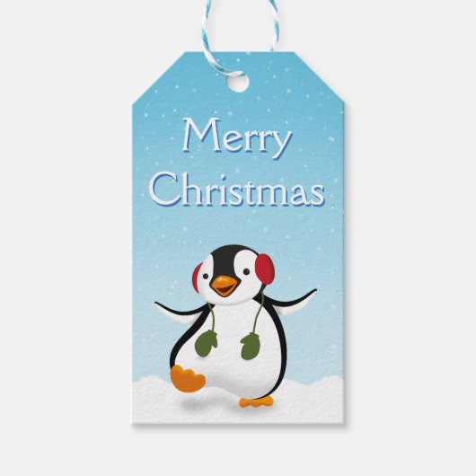 Cute Funny Winter Penguin Cadeaulabel (Voorkant)