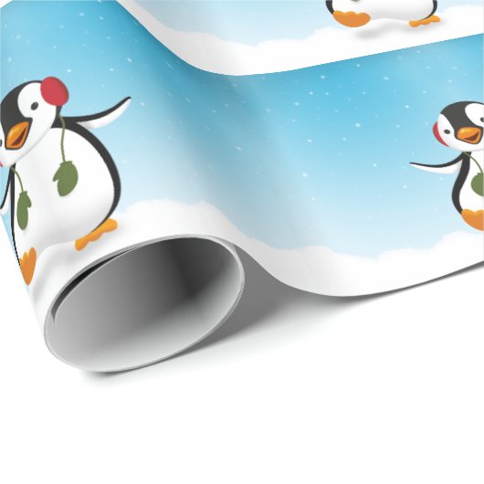 Cute Funny Winter Penguin Cadeaupapier (Rol Hoek)