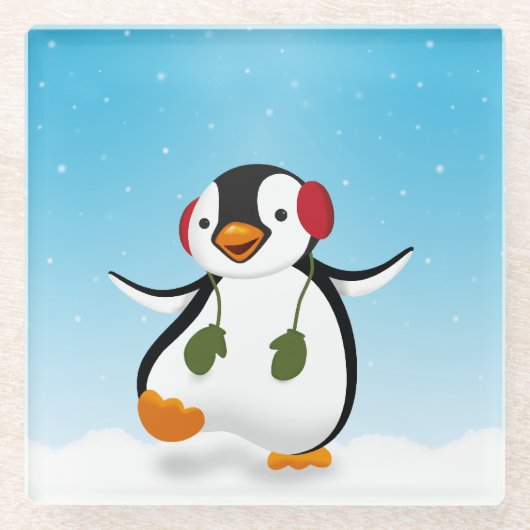Cute Funny Winter Penguin Glazen Onderzetter (Voorkant)