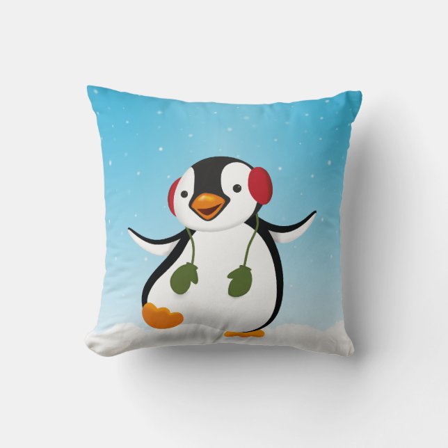 Cute Funny Winter Penguin Kussen (Voorkant)