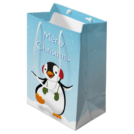 Cute Funny Winter Penguin Medium Gift Bag Cadeauzakje (Voorkant Gekanteld)