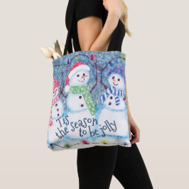 Cute Funny Winter Season Snowmen Waterverf Art Draagtas