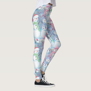 Cute Funny Winter Season Snowmen Waterverf Art Leggings