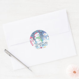 Cute Funny Winter Season Snowmen Waterverf Art Ronde Sticker