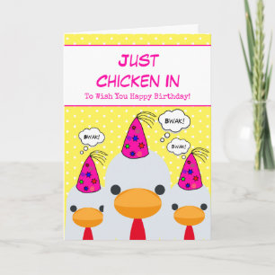 Cute Funny Yellow Chicken in Happy Birthday Kaart