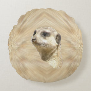 Cute Furry Meerkat Face Round Pillow Rond Kussen