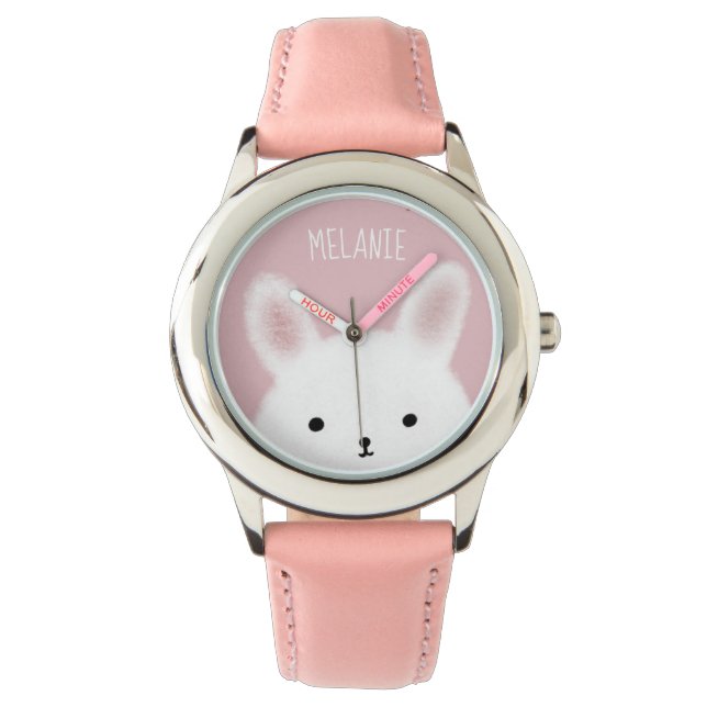 Cute Fuzzy Bunny Pink op maat Horloge (Voorkant)