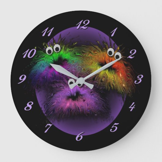 Cute Fuzzy Rainbow Critters Wall Clock Grote Klok (Voorkant)