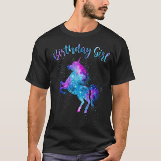 Cute Galay Unicorn Birthday Girl Stars Pink Blue S T-shirt