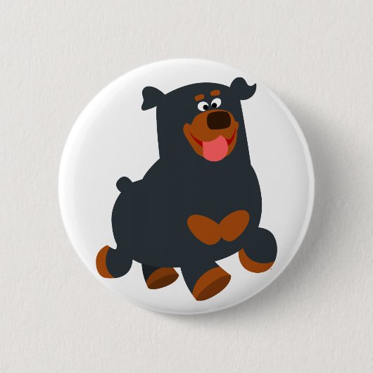 Cute Gamboling Cartoon Rottweiler Button Badge (Voorkant)