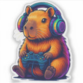 Cute Gamer Capybara — with Headset & Controller Sticker (Voorkant)