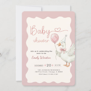 Cute Gans Eend Roze Strik Baby Shower Kaart