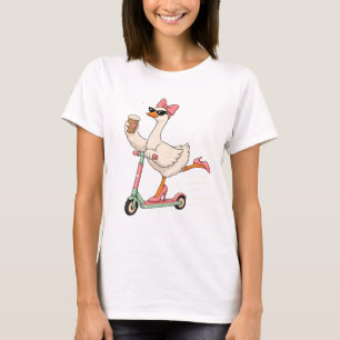 Cute Gans met Coffee Scooter Grafisch Ontwerp T-shirt