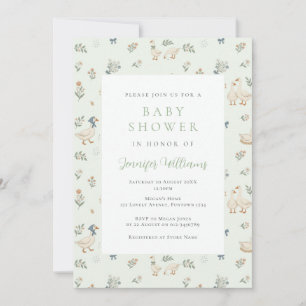 Cute Gans Sage Groene Baby Shower Uitnodiging