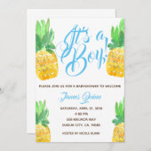 Cute garçon ananas baby shower tropical invitation (Devant / Derrière)